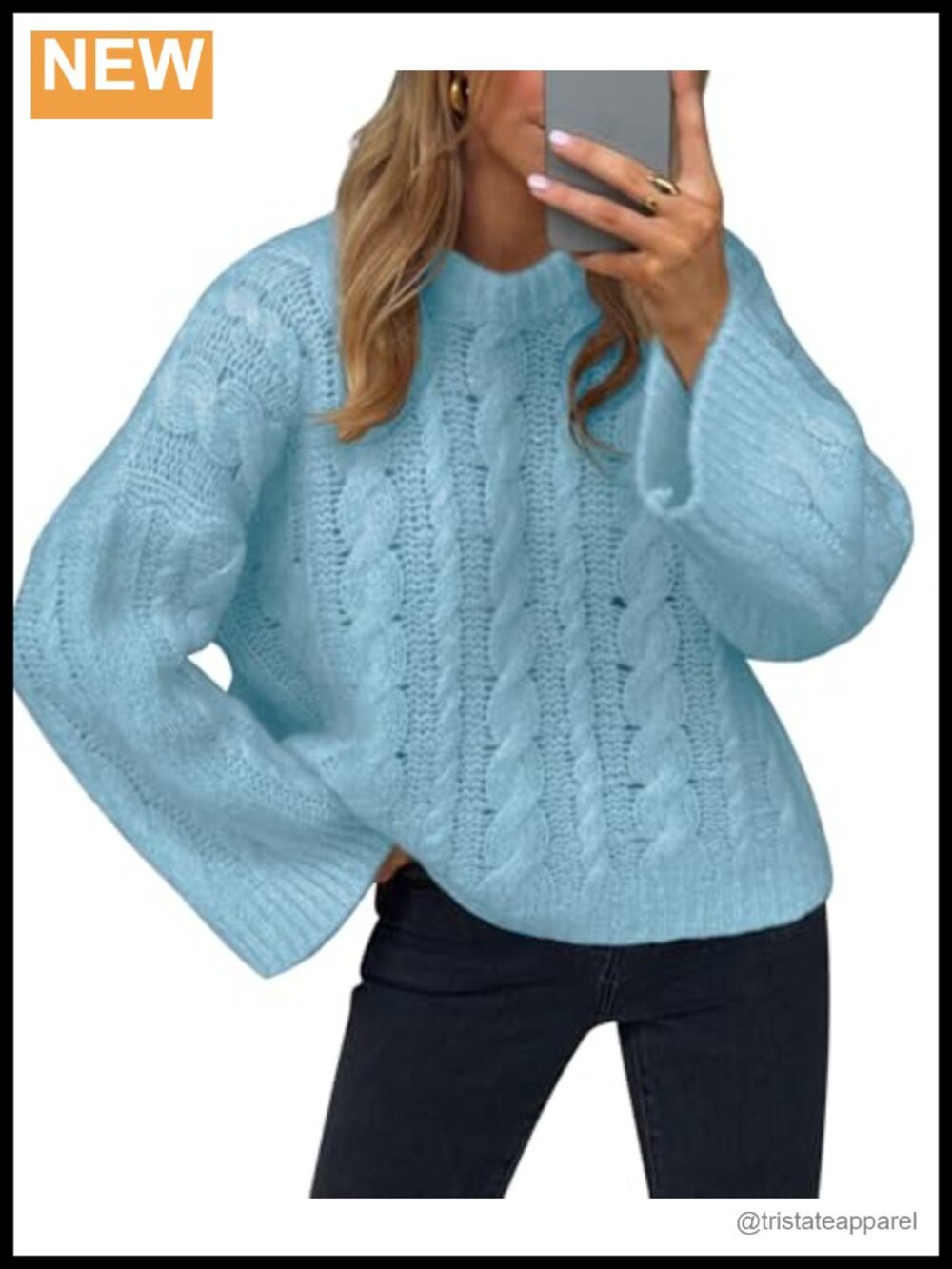 Chunky Cable Knit Pullover Sweater Women Oversized Crewneck Long Sleeve Winter